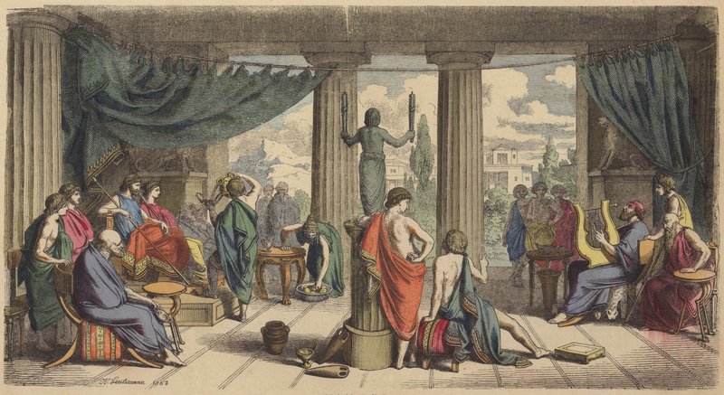 Een koninklijk hof in het oude Griekenland (gekleurde gravure) door Heinrich Leutemann