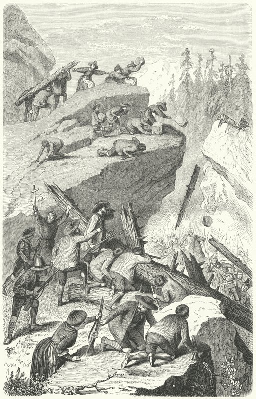 Tiroolse rebellen vechten tegen het Franse leger bij de Slag om de Sachsenklemme door Heinrich Leutemann