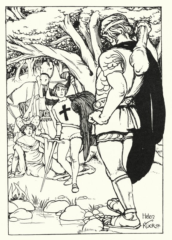 Rode Kruis ontmoet de Reus Orgoglio (gravure) door Helen S. Kuck