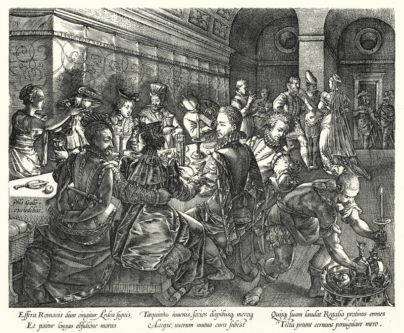 Het Banket in het Huis van Tarquinius door Hendrik (after) Goltzius