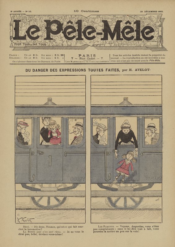 Du danger des expressions toutes faites. Illustratie voor Le Pele-Mele, 1902 door Henri Avelot