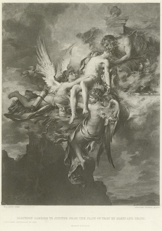 Sarpedon gedragen naar Jupiter vanaf de vlakte van Troje door Slaap en Dood door Henri Leopold Levy