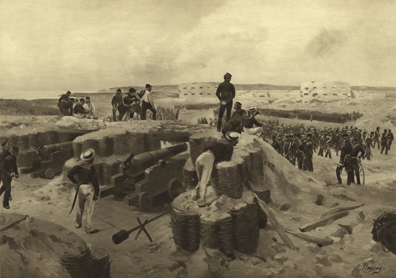 Slag bij Bomarsund, 1854 door Henri Louis Dupray