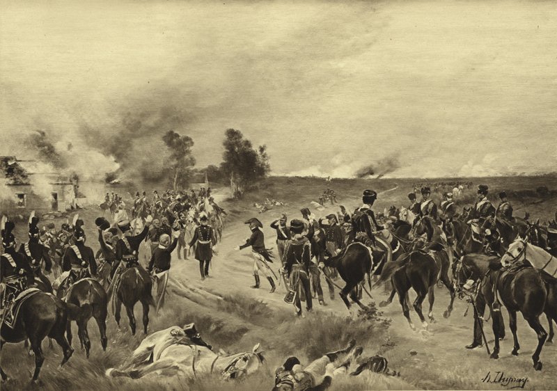 Slag bij Waterloo, 1815 (gravure) door Henri Louis Dupray