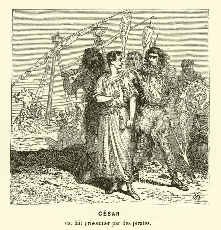 Julius Caesar gevangen genomen door Cilische piraten tijdens het oversteken van de Egeïsche Zee, ca. 75 v.Chr. door Henri de (after) Montaut