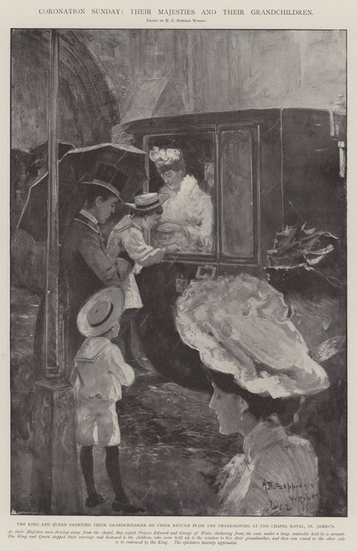 Kroningszondag, hun Majesteiten en hun kleinkinderen door Henry Charles Seppings Wright