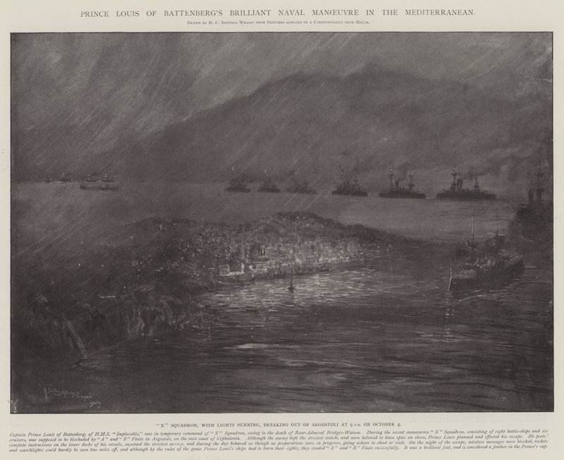 Briljante marine manoeuvre van Prins Louis van Battenberg in de Middellandse Zee door Henry Charles Seppings Wright