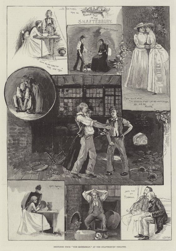 Schetsen uit The Middleman, in het Shaftesbury Theatre door Henry Charles Seppings Wright