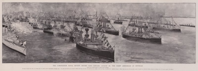 De kroningsvlootparade voor koning Edward, 16 augustus, de vloot verzameld bij Spithead door Henry Charles Seppings Wright