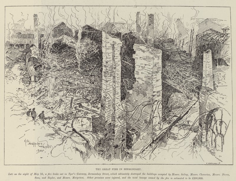 De grote brand in Bermondsey door Henry Charles Seppings Wright