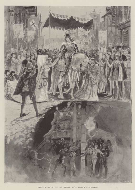 De pantomime van Dick Whittington in het Royal Adelphi Theatre door Henry Charles Seppings Wright