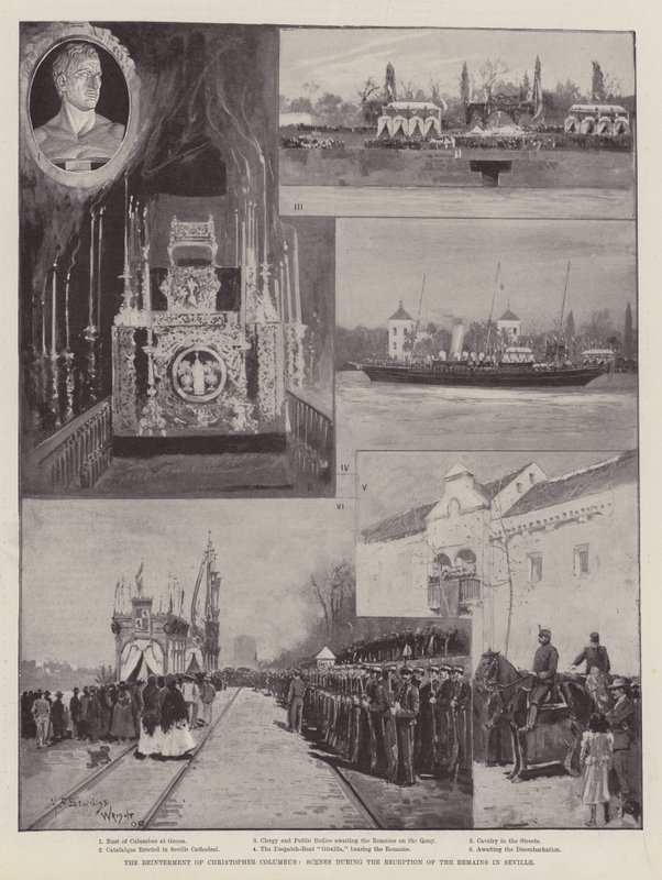 De Herbegrafenis van Christoffel Columbus, Scènes tijdens de Ontvangst van de Resten in Sevilla door Henry Charles Seppings Wright