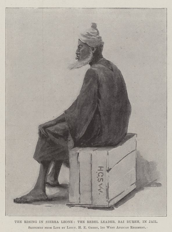 De Opstand in Sierra Leone, de Rebellenleider, Bai Bureh, in de Gevangenis door Henry Charles Seppings Wright