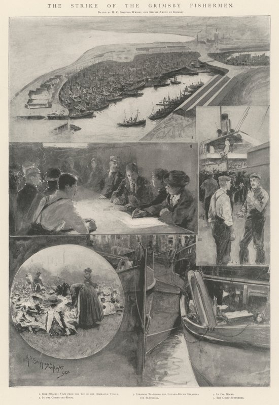 De staking van de vissers van Grimsby door Henry Charles Seppings Wright