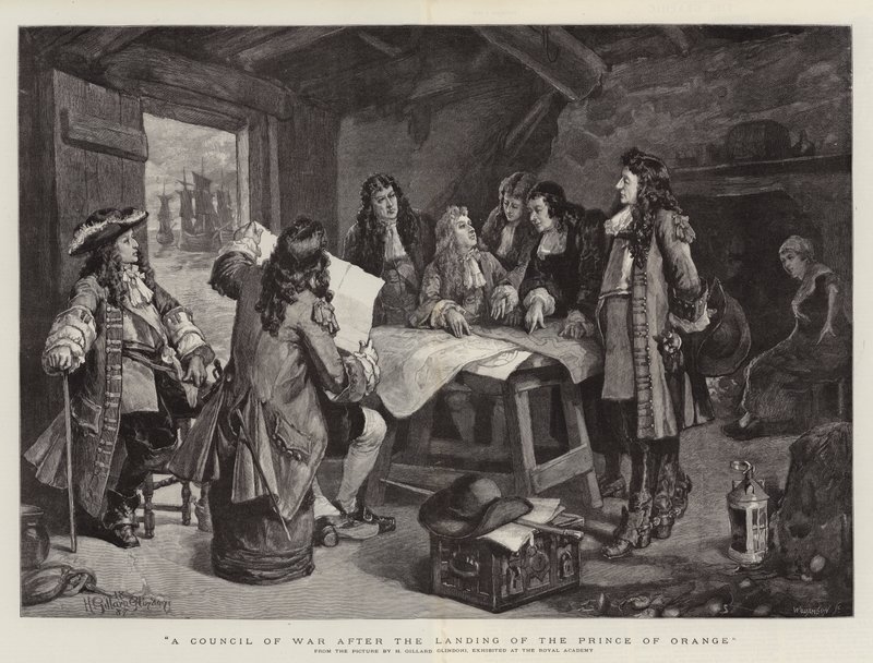 Een krijgsraad na de landing van de Prins van Oranje door Henry Gillard Glindoni