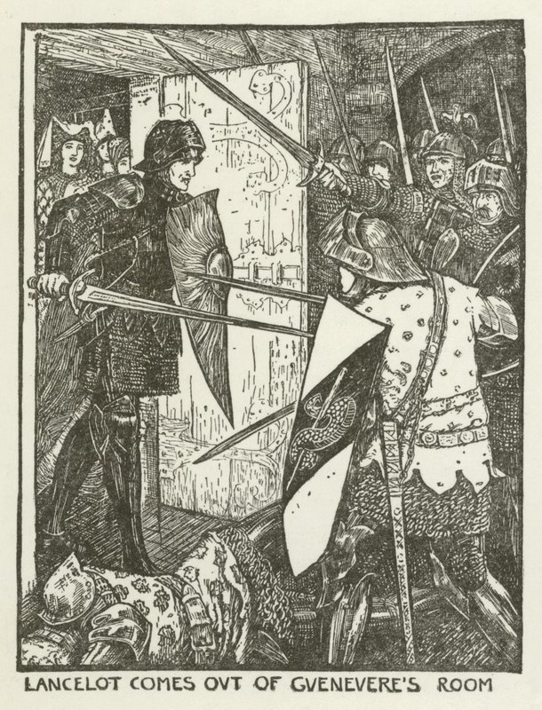 Lancelot komt uit de kamer van Guenevere door Henry Justice Ford