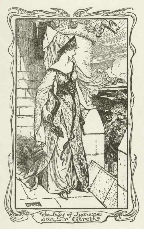 De dame van Lyonesse ziet Sir Gareth door Henry Justice Ford