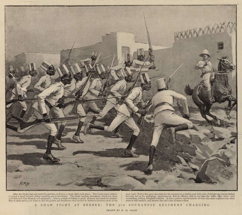 Een schijngevecht bij Berber, het 9e Soedanese Regiment in de aanval door Henry Marriott Paget