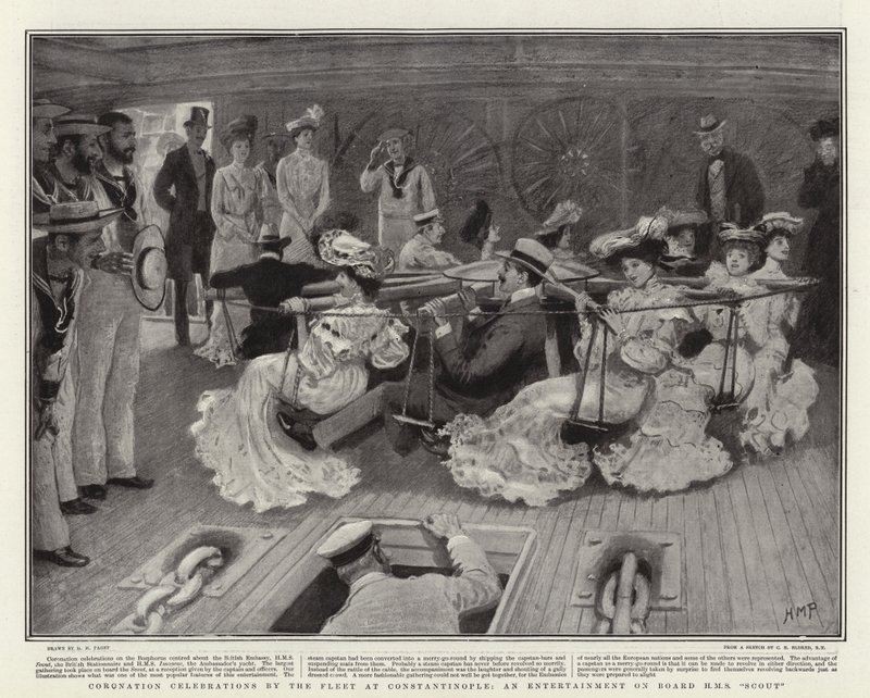 Kroningsvieringen door de vloot in Constantinopel, een feest aan boord van H.M.S. Scout door Henry Marriott Paget
