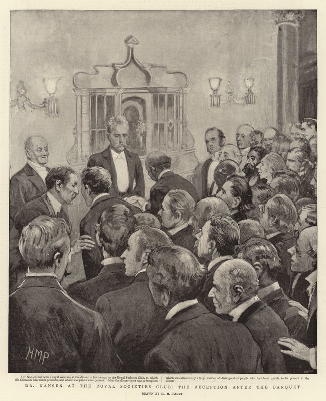 Dr. Nansen in de Royal Societies Club, de receptie na het banket door Henry Marriott Paget