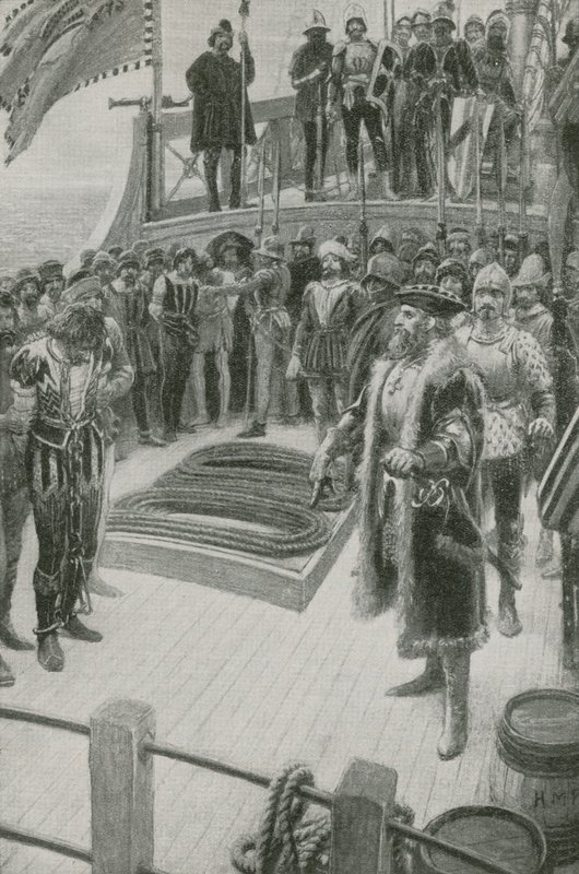 Magellaan onderdrukt de muiterij door Henry Marriott Paget