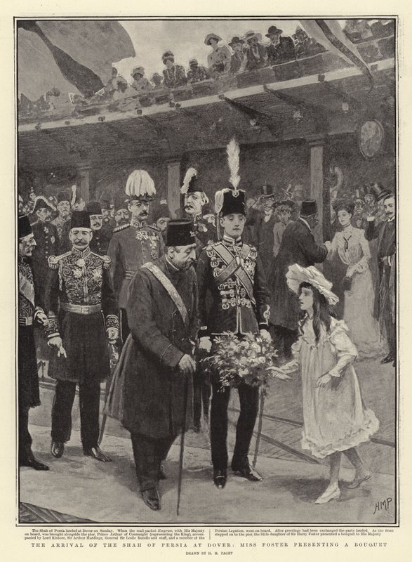 De Aankomst van de Sjah van Perzië in Dover, Miss Foster presenteert een Boeket door Henry Marriott Paget