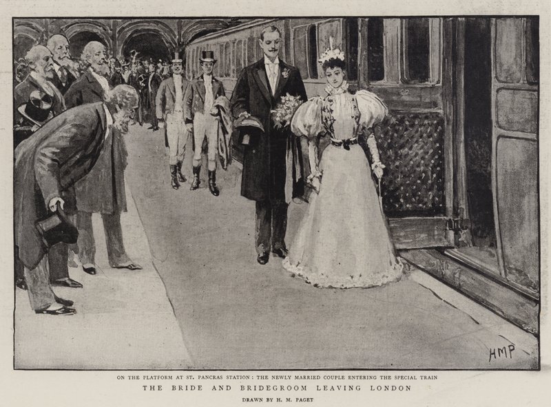 De bruid en bruidegom verlaten Londen door Henry Marriott Paget
