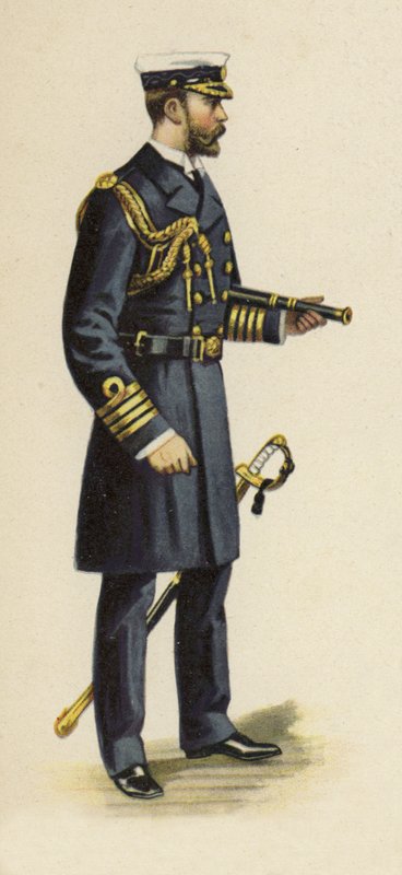 De hertog van Cornwall en York tijdens zijn marine dienst, 1892 (chromolitho) door Henry Payne