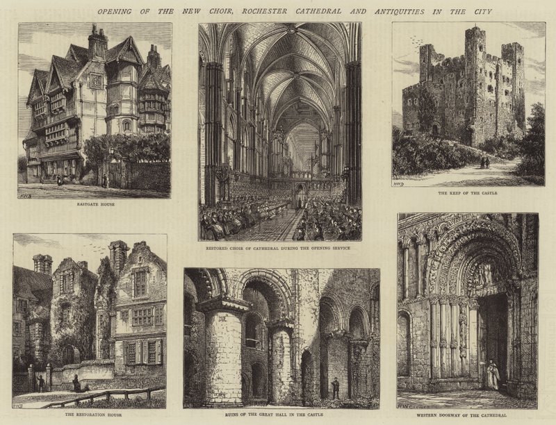 Opening van het Nieuwe Koor, Rochester Kathedraal en Oudheden in de Stad door Henry William Brewer