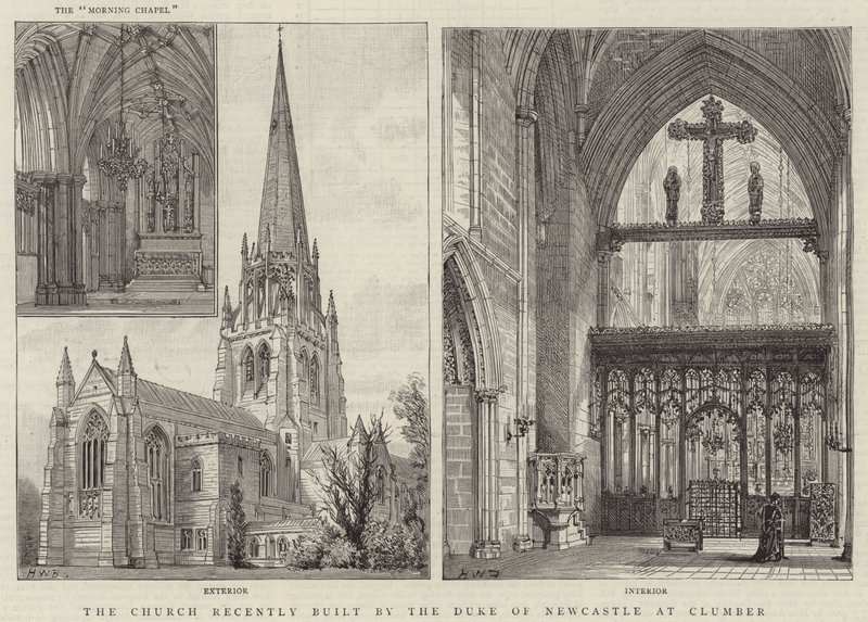 De kerk onlangs gebouwd door de hertog van Newcastle in Clumber door Henry William Brewer
