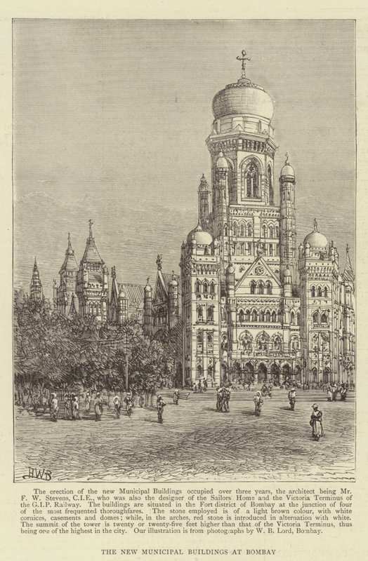 Het nieuwe gemeentelijke gebouw in Bombay door Henry William Brewer