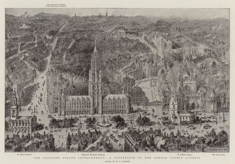 Het Voorgestelde Strand Verbeteringen, een Suggestie aan de London Country Council door Henry William Brewer