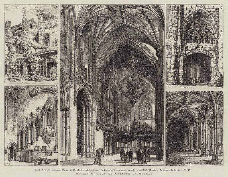 De restauratie van de kathedraal van Chester door Henry William Brewer