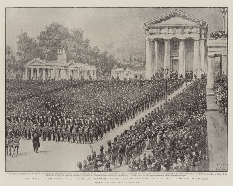 De terugkeer van de wacht uit Soedan, reagerend op het welkom van de hertog van Cambridge bij de Wellington Barracks door Henry William Brewer