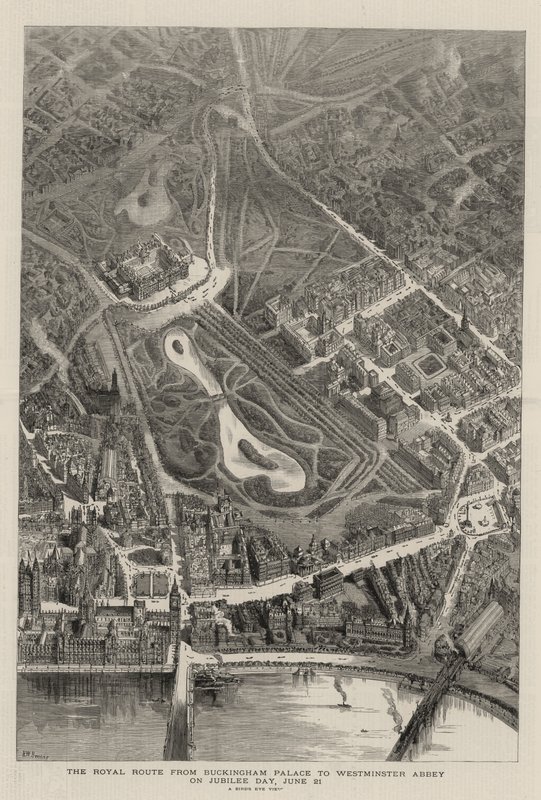 De Koninklijke Route van Buckingham Palace naar Westminster Abbey op Jubileumdag, 21 juni door Henry William Brewer