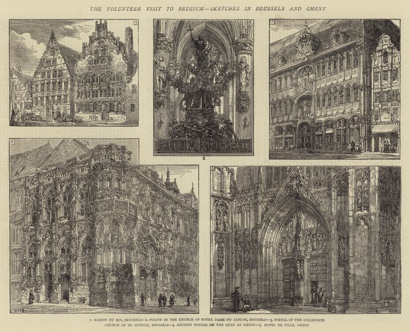 Het Vrijwilligersbezoek aan België, Schetsen in Brussel en Gent door Henry William Brewer