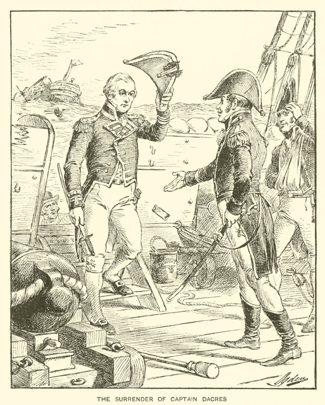 De overgave van kapitein Dacres (litho) door Henry Alexander (after) Ogden