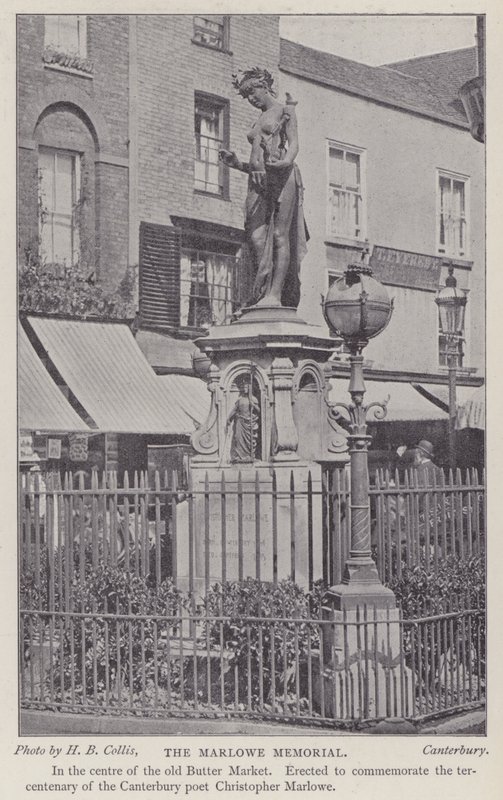 Monument voor de toneelschrijver en dichter Christopher Marlowe, Buttermarket, Canterbury, Kent door Henry Beauchamp Collis
