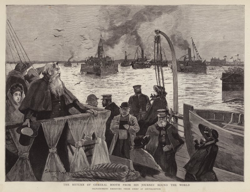Generaal William Booth, Britse oprichter van het Leger des Heils, teruggekeerd in Southampton na zijn wereldtournee door Henry Charles Seppings Wright