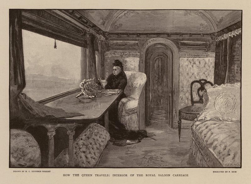 Koningin Victoria in de koninklijke salonwagon (gravure) door Henry Charles Seppings Wright