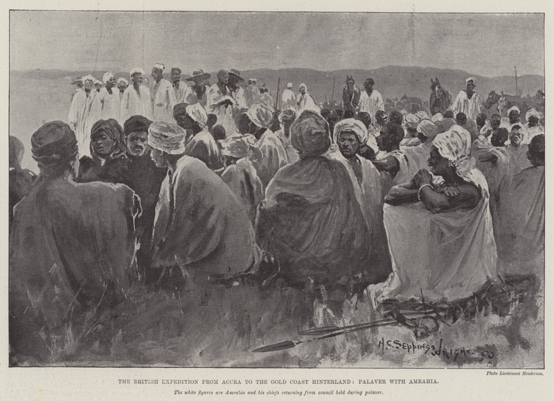 De Britse Expeditie van Accra naar het Binnenland van de Goudkust, Palaver met Amrahia door Henry Charles Seppings Wright