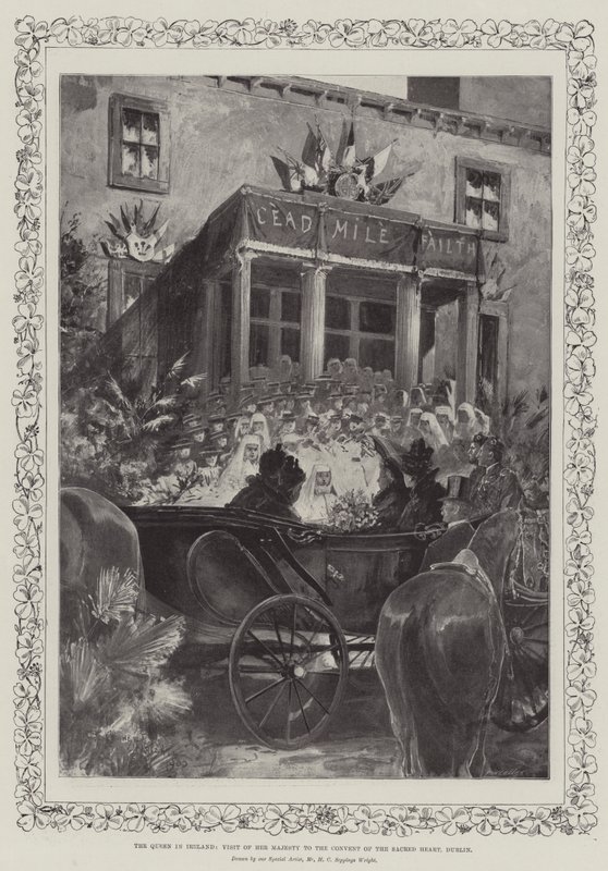 De koningin in Ierland, bezoek van Hare Majesteit aan het klooster van het Heilig Hart, Dublin door Henry Charles Seppings Wright