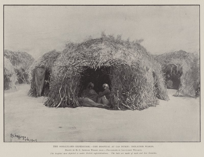 De Somaliland Expeditie, het Ziekenhuis in Las Durie, Isolatie Afdelingen door Henry Charles Seppings Wright