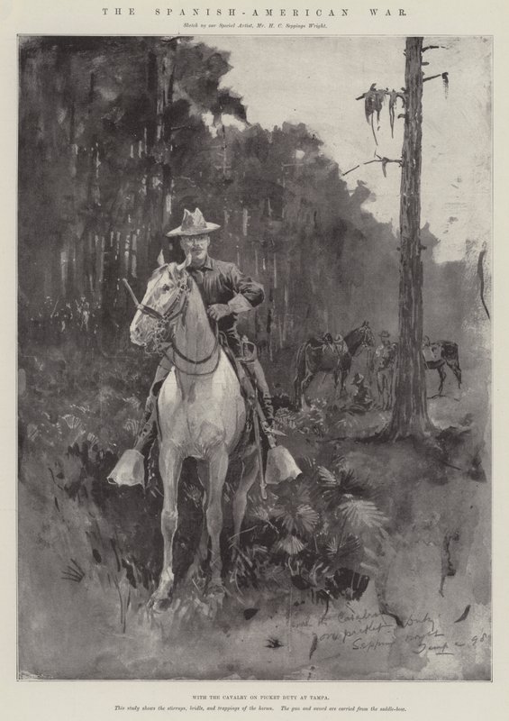 De Spaans-Amerikaanse Oorlog, met de Cavalerie van Picket Duty in Tampa door Henry Charles Seppings Wright