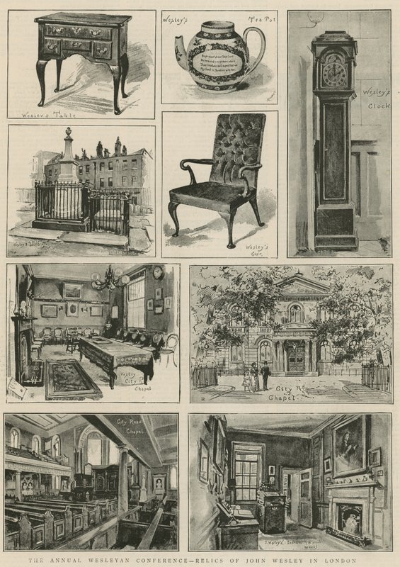 De jaarlijkse Wesleyan-conferentie - relikwieën van John Wesley in Londen (gravure) door Henry Edward Tidmarsh