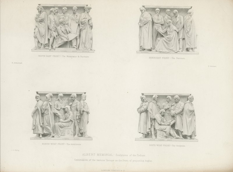 Beelden op het podium van het Albert Memorial door Henry Hugh Armstead
