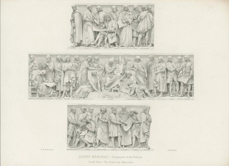 Beelden op het podium van het Albert Memorial door Henry Hugh Armstead