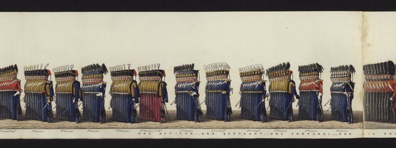 Deel van het panoramische uitzicht op de volledige begrafenisstoet van Arthur, hertog van Wellington door Henry Jr and Sala Alken