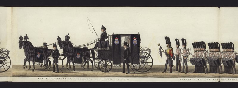 Deel van het panoramische uitzicht op de volledige begrafenisstoet van Arthur, hertog van Wellington door Henry Jr and Sala Alken