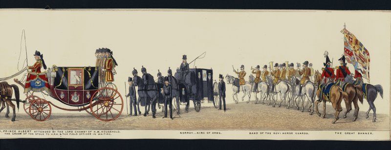 Deel van het panoramische uitzicht op de volledige begrafenisstoet van Arthur, hertog van Wellington door Henry Jr and Sala Alken